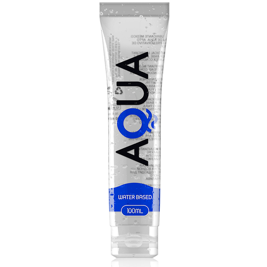 Lubrificante a base acqua AQUA QUALITY, flacone da 100 ml, con etichetta e dettaglio del prodotto visibili.