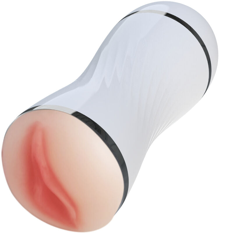 Masturbatore ARMONY For Him bianco con apertura doppia vaginale e orale, dettagli realistici, per uso personale.