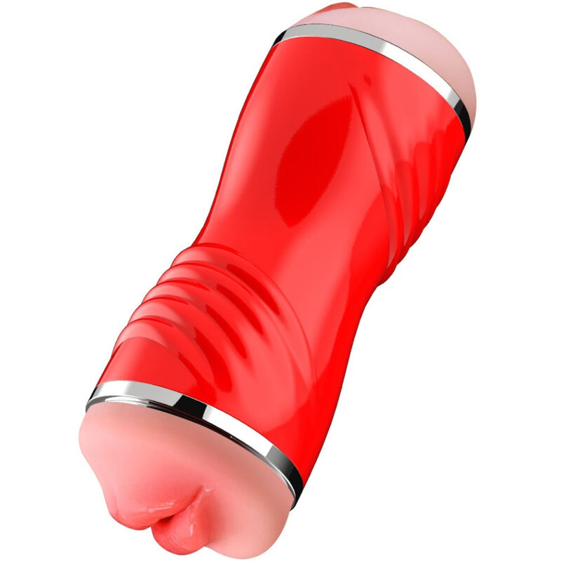 Masturbatore ARMONY FOR HIM rosso con doppia apertura vagina e bocca, dettagli realistici per stimolazione sensoriale