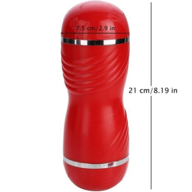 Masturbatore rosso ARMONY for HIM con doppia apertura vagina e bocca, dettagli realistici e texture morbida.