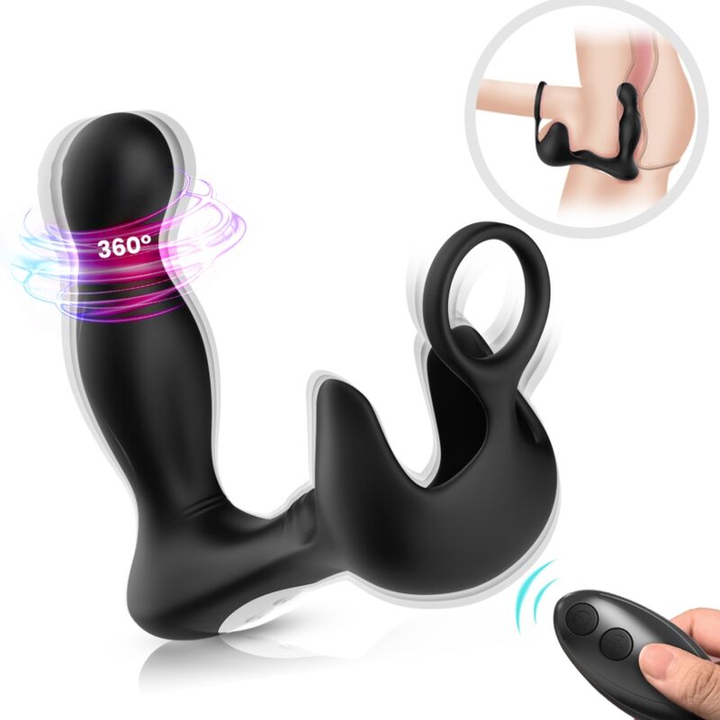 Vibratore surround anale e stimolatore testicolo ARMONY per lui con anello telecomando nero, materiali morbidi e design ergonomico.