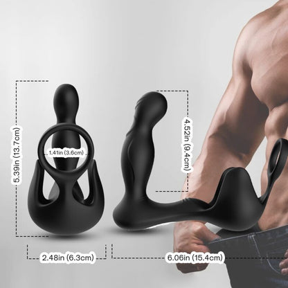 Vibratore surround anale e stimolatore testicolo con anello e telecomando nero, prodotto ARMONY FOR HIM.