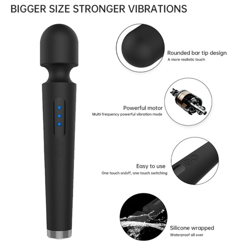 Massaggiatore e vibratore ARMONY X POWER nero con 7 vibrazioni, design grande e ergonomico, per massaggi e piacere.