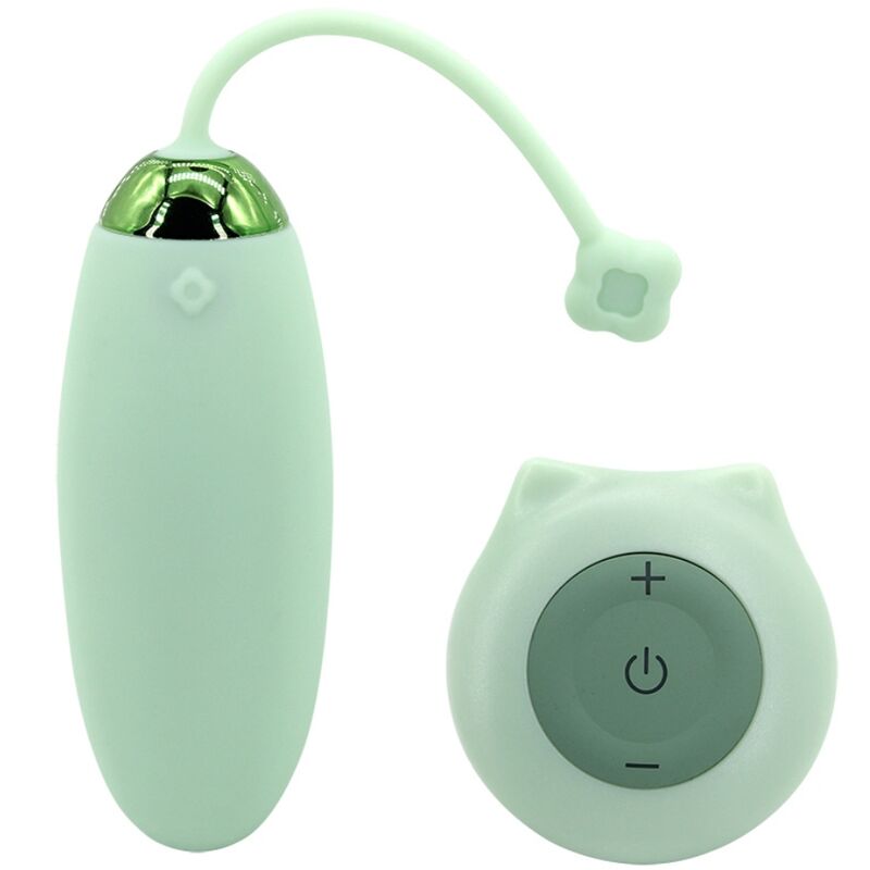 Vibratore a forma di uovo verde ARMONY Kitty Fun con telecomando e 10 modalità di vibrazione, marca ARMONY STIMULATORS.