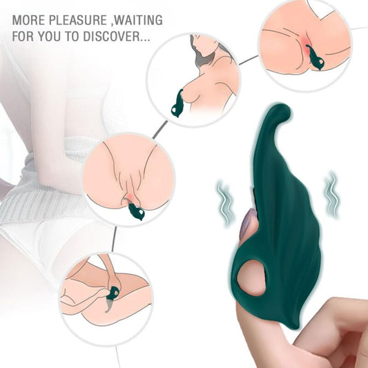 Stimolatore e vibratore per dita ARMONY in colore verde, dispositivo compatto e ergonomico per massaggi e piacere personale