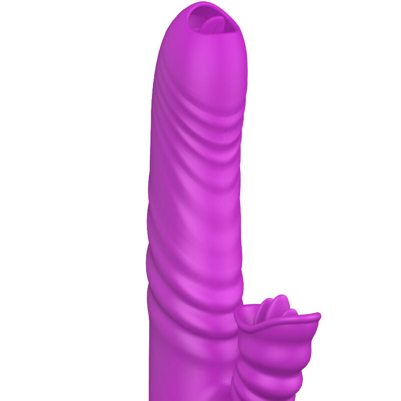 Vibratore multifunzione ARMONY Angelia con doppia lingua viola, effetto calore e design elegante per il piacere.