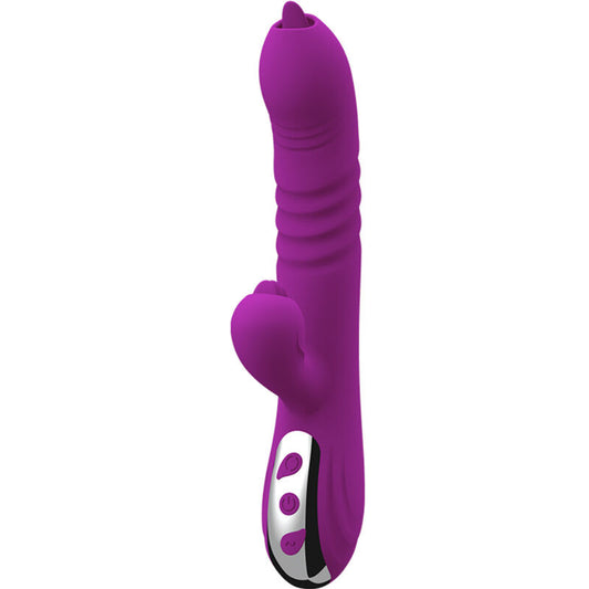 Vibratore multifunzione ARMONY FAIRY con doppia lingua, effetto calore, colore viola, design elegante e stimolante.