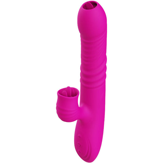 Fanny vibratore multifunzione ARMONY con doppia lingua, colore fucsia e effetto calore, ideale per stimolazione intensa