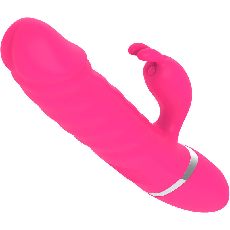 Dildo vibrante fucsia ARMONY VIBRATORS con stimolatore, dettagli realistici e superficie liscia, ideale per piacere e relax.