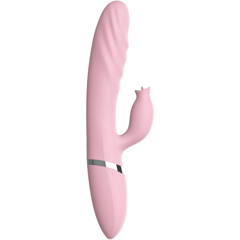 Vibratore ARMONY con lingua rosa e effetto calore, design elegante e stimolante per piacere personale.