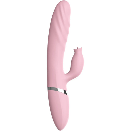 Vibratore ARMONY con lingua rosa e effetto calore, design elegante e stimolante per piacere personale.
