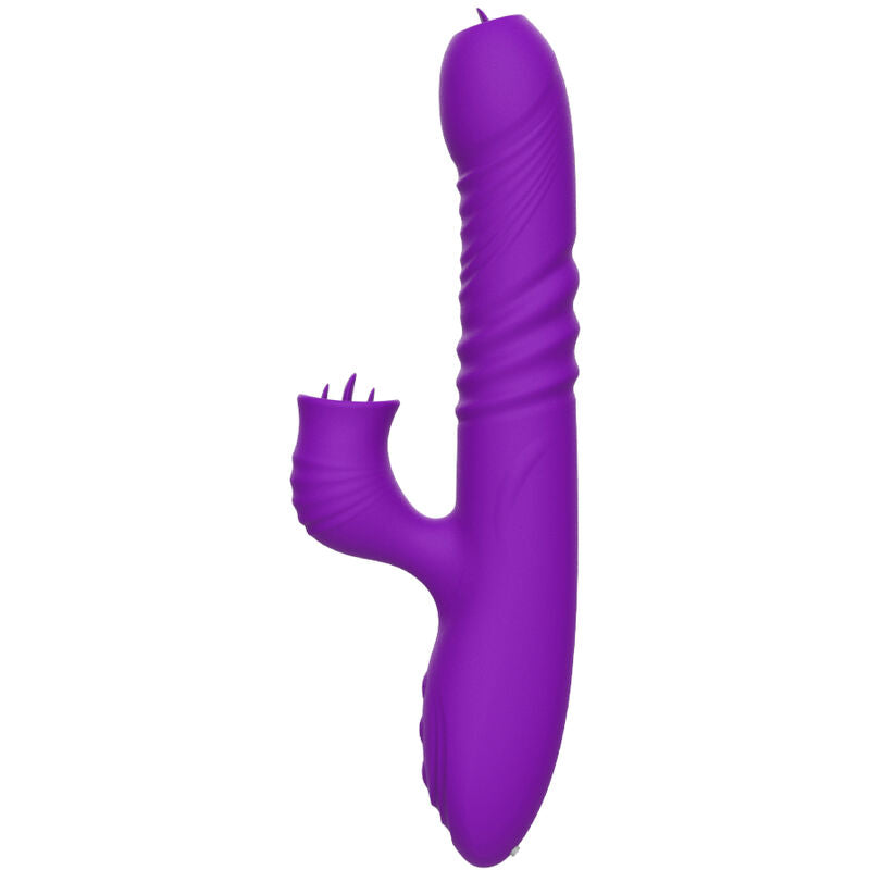 Vibratore ARMONY G-spot Rabbit con effetto calore e stimolante lingua viola, ideale per piacere e relax.