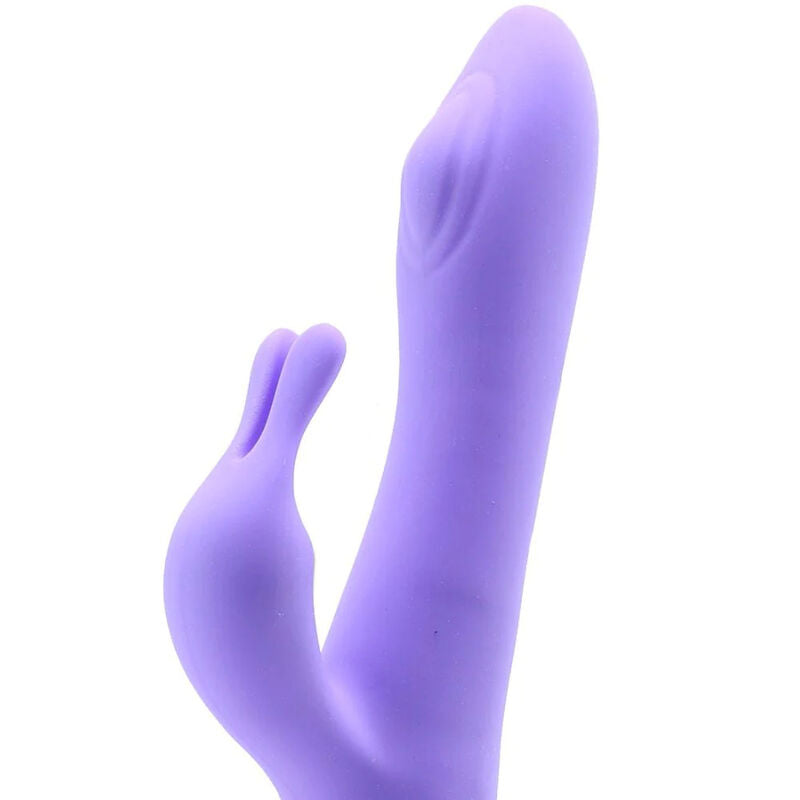 Vibratore Isabella e stimolatore coniglio viola ARMONY VIBRATORS su sfondo neutro, dettagli in silicone e design ergonomico