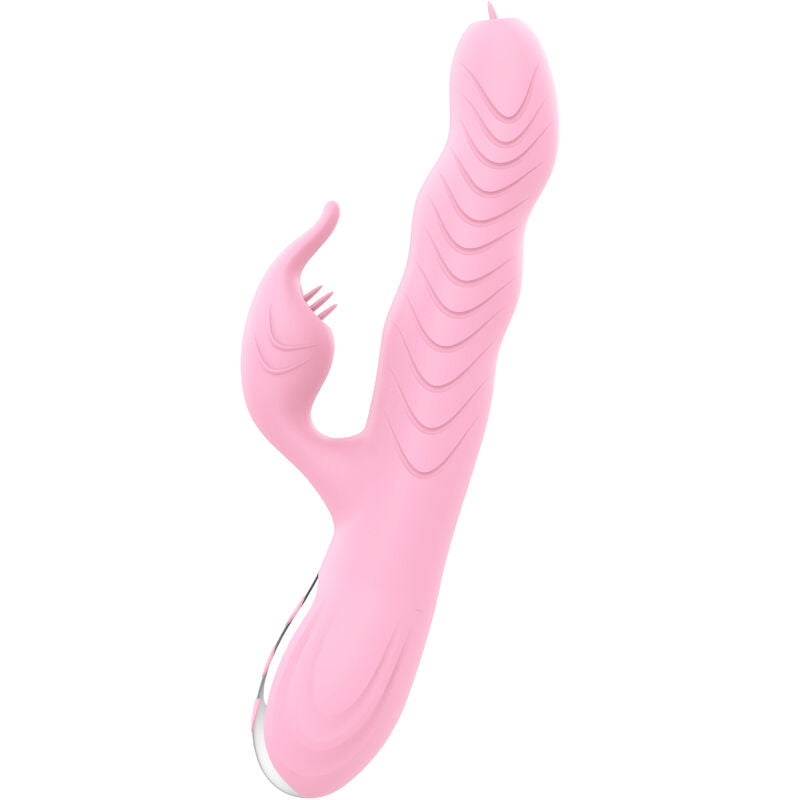 Vibratore ARMONY con doppia lingua, effetto calore e design rosa, ideale per stimolazione intensa e multisenso.