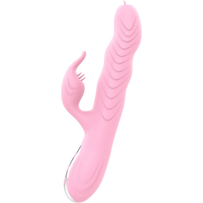 Vibratore ARMONY con doppia lingua, effetto calore e design rosa, ideale per stimolazione intensa e multisenso.