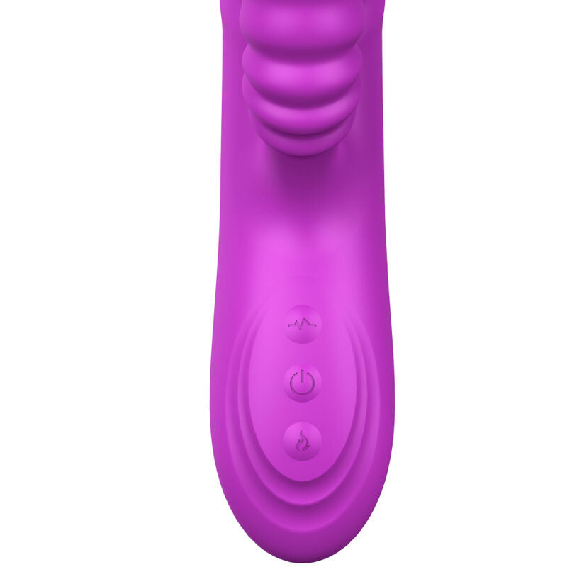 Vibratore multifunzione ARMONY Angelia con effetto calore stimolante e lingua viola, design ergonomico e dettagli colorati.