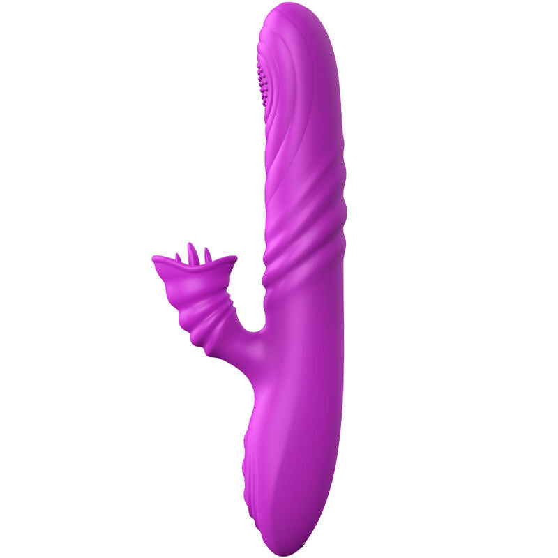 Vibratore multifunzione ARMONY Angelia con effetto calore stimolante, lingua viola, design elegante e tecnologia avanzata.