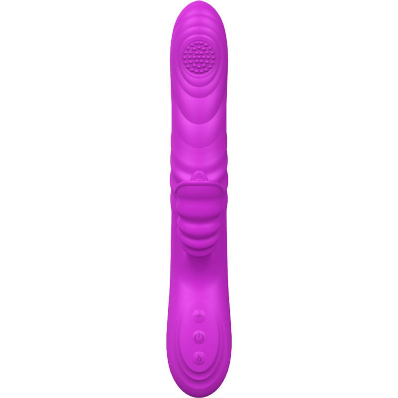 Vibratore multifunzione ARMONY Angelia con effetto calore e stimolante, design con lingua viola, in evidenza.