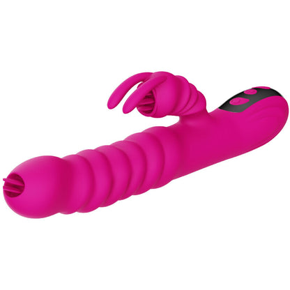 Vibratore multifunzione ARMONY Rabbit doppia lingua color fucsia con effetto calore, design elegante e stimolante.
