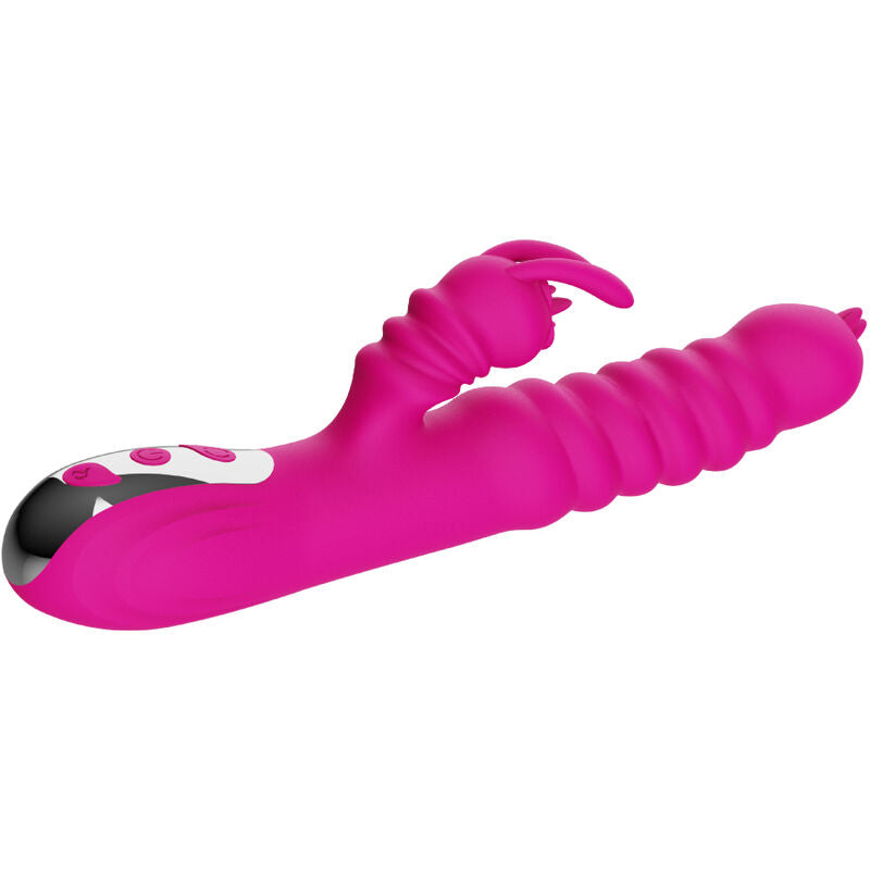 Vibratore multifunzione ARMONY Rabbit con doppia lingua, effetto calore, colore fucsia, design ergonomico e funzionale.