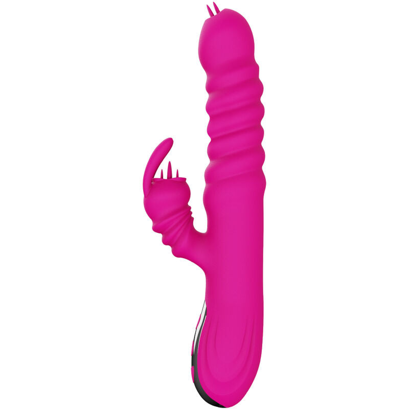 Vibratore multifunzione ARMONY Rabbit double tongue in fucsia con effetto calore, design elegante e dettagli attraenti, immagine frontale