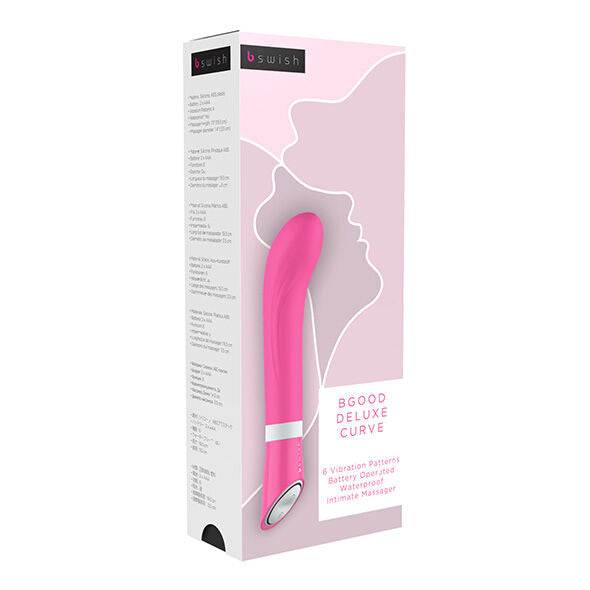 Vibratore rosa B Swish B Buona Curva Deluxe con design ergonomico e superficie liscia, ideale per stimolazione e piacere personale.
