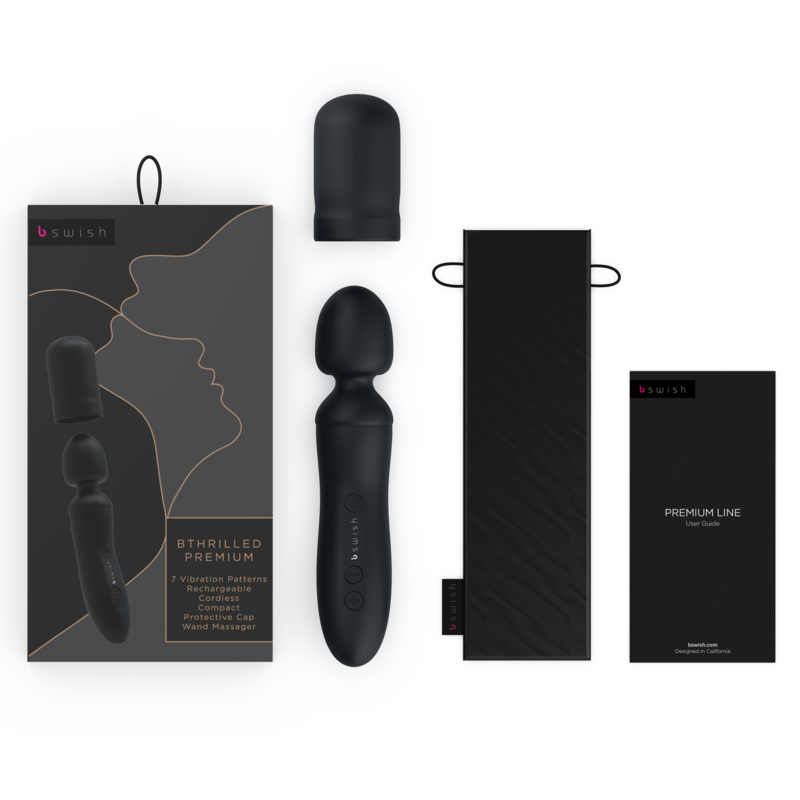 B Swish Bacchetta Vibratore B Thrilled Premium nera, elegante e versatile, con design ergonomico e superficie liscia.