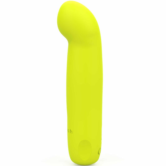 Vibratore B SWISH BCUTE CURVE INFINITE CLASSIC in silicone giallo, ricaricabile, con design curvato e ergonomico.