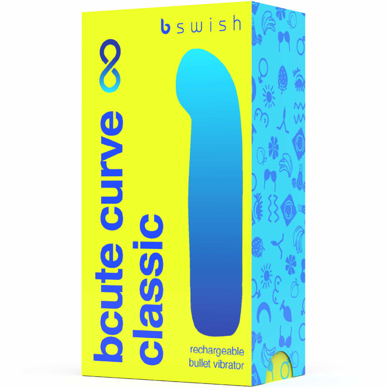 Vibratore B SWISH BCUTE CURVE INFINITE CLASSIC in silicone giallo, ricaricabile e ergonomico, visibile nell'immagine.
