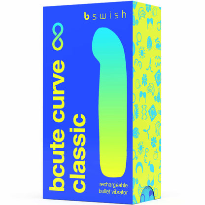 Vibratore ricaricabile B SWISH BCUTE CURVE INFINITE CLASSIC in silicone blu, design ergonomico e intuitivo.