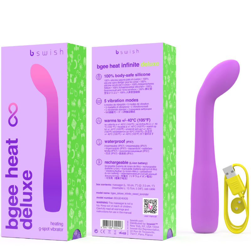 Vibratore ricaricabile B SWISH BGEE Heat Infinite Deluxe in silicone lavanda, dal design elegante e morbido al tatto.