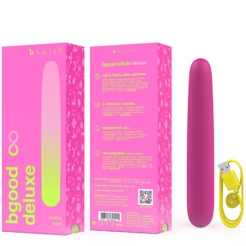 Vibratore ricaricabile in silicone rosa B SWISH BGOOD INFINITE DELUXE, elegante e morbido al tatto.