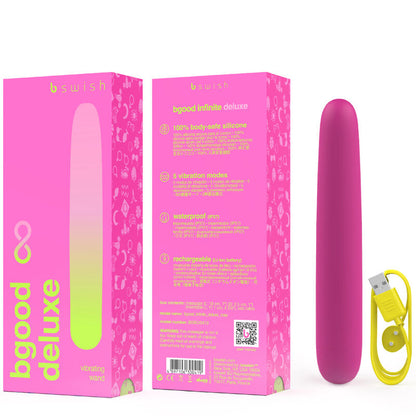Vibratore ricaricabile in silicone rosa B SWISH BGOOD INFINITE DELUXE, elegante e morbido al tatto.