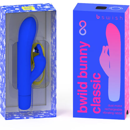 Vibratore ricaricabile B SWISH B Wild Bunny Infinite in silicone blu, design classico e ergonomico, visibile nell'immagine.