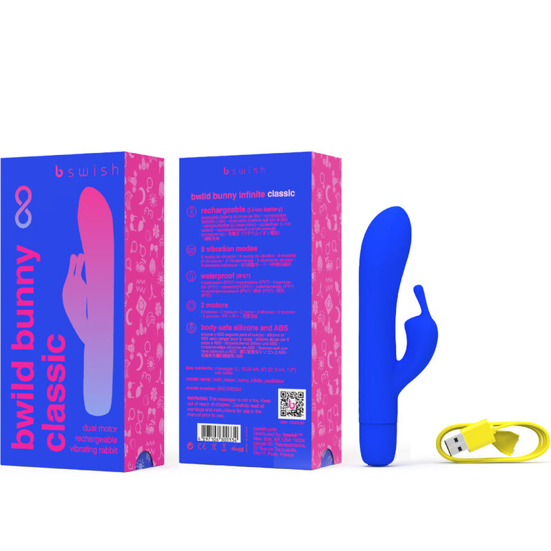 Vibratore ricaricabile B SWISH B Wild Bunny Infinite in silicone blu, design classico e ergonomico per il piacere.