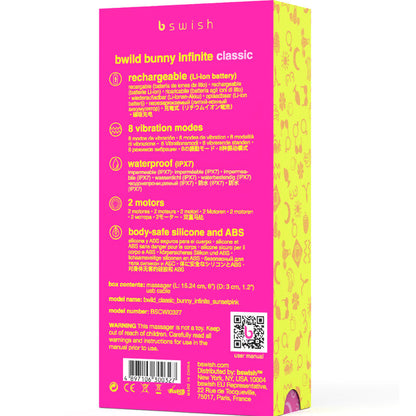 Vibratore B SWISH BWILD BUNNY INFINITE CLASSIC in silicone rosa, ricaricabile e con design ergonomico, visibile in immagine.