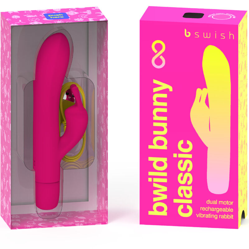 Vibratore ricaricabile in silicone rosa B SWISH B Wild Bunny Infinite Classic, con design ergonomico e superficie liscia.
