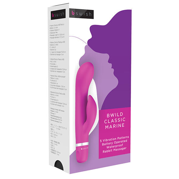 Vibratore B SWISH Bwild Classic Marine Rabbit Cerise, design rosa con stimolatore a forma di coniglio e dettagli eleganti