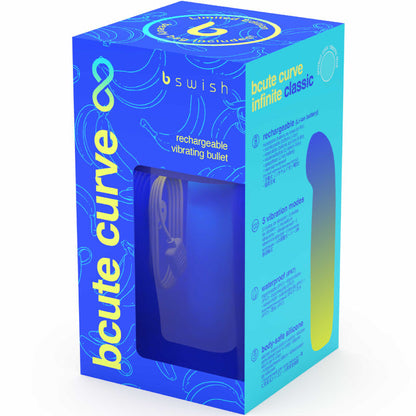 Vibratore ricaricabile in silicone blu B SWISH BCUTE Curve Infinite edizione limitata, forma elegante e design ergonomico.