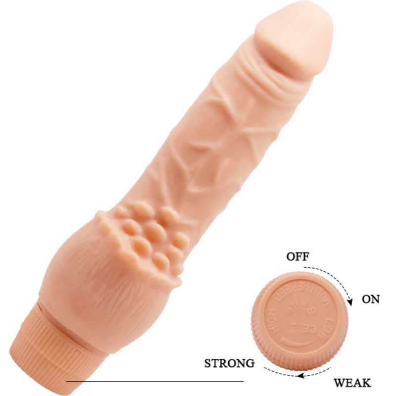 Vibratore realistico BAILE Barbara in silicone color carne, lunga 19,5 cm, dettagli realistici e design ergonomico.