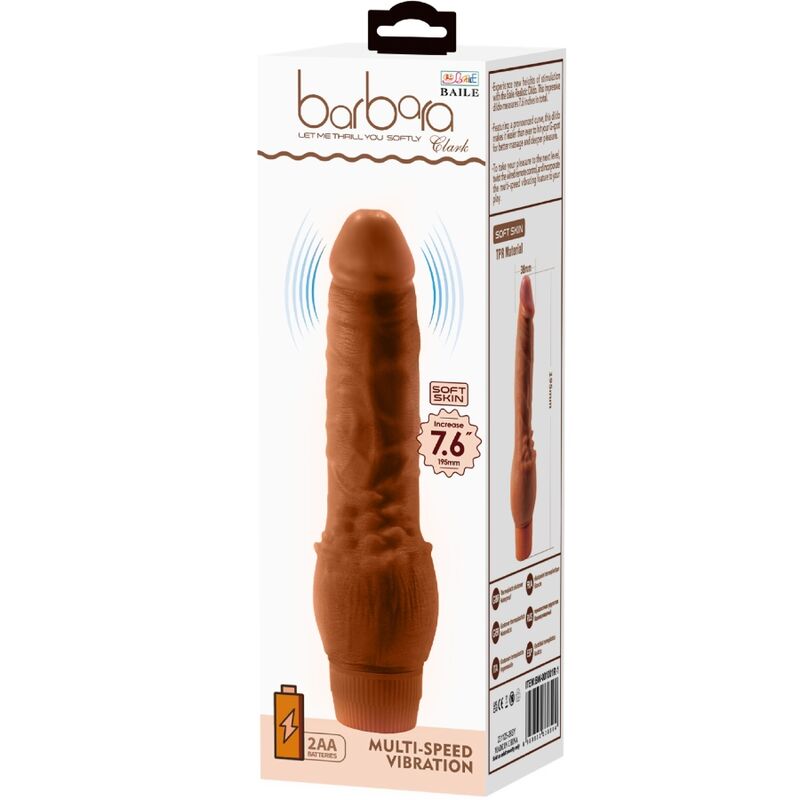 Vibratore realistico Baile Barbara da 19,5 cm, design mulatto, con dettagli realistici e forma ergonomica.