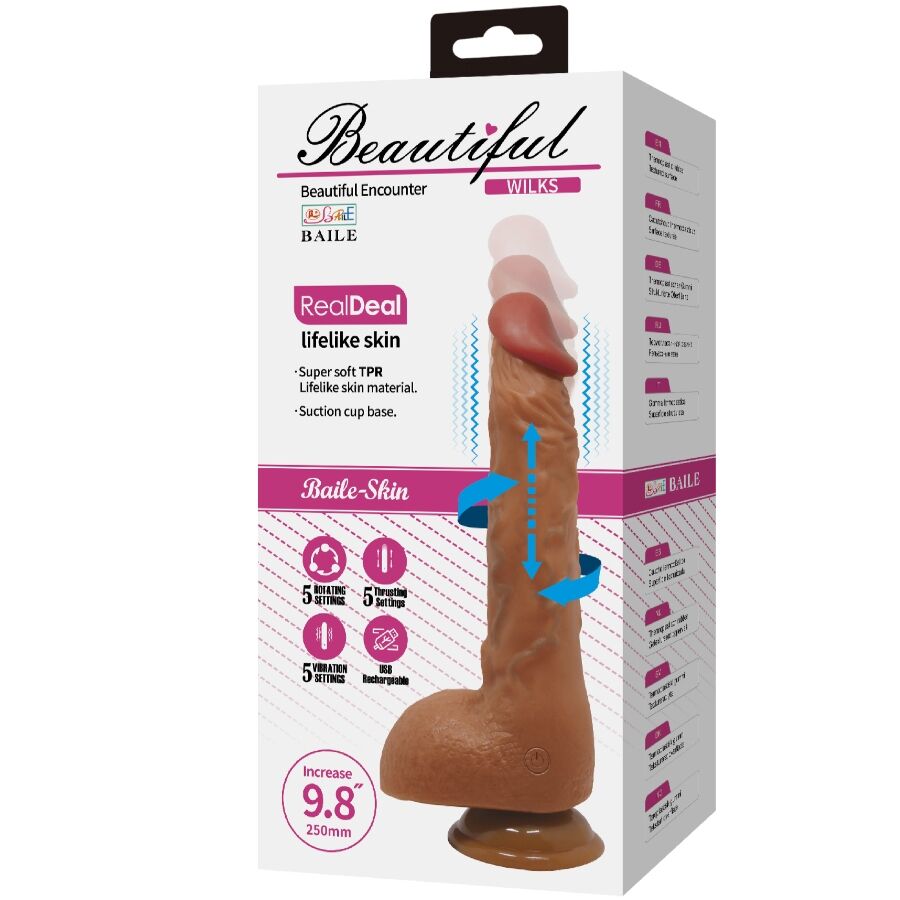 Vibratore realistico BAILE Beautiful Wilks da 25 cm, 5 impostazioni, design mulato, dettagli realistici, morbido e stimolante
