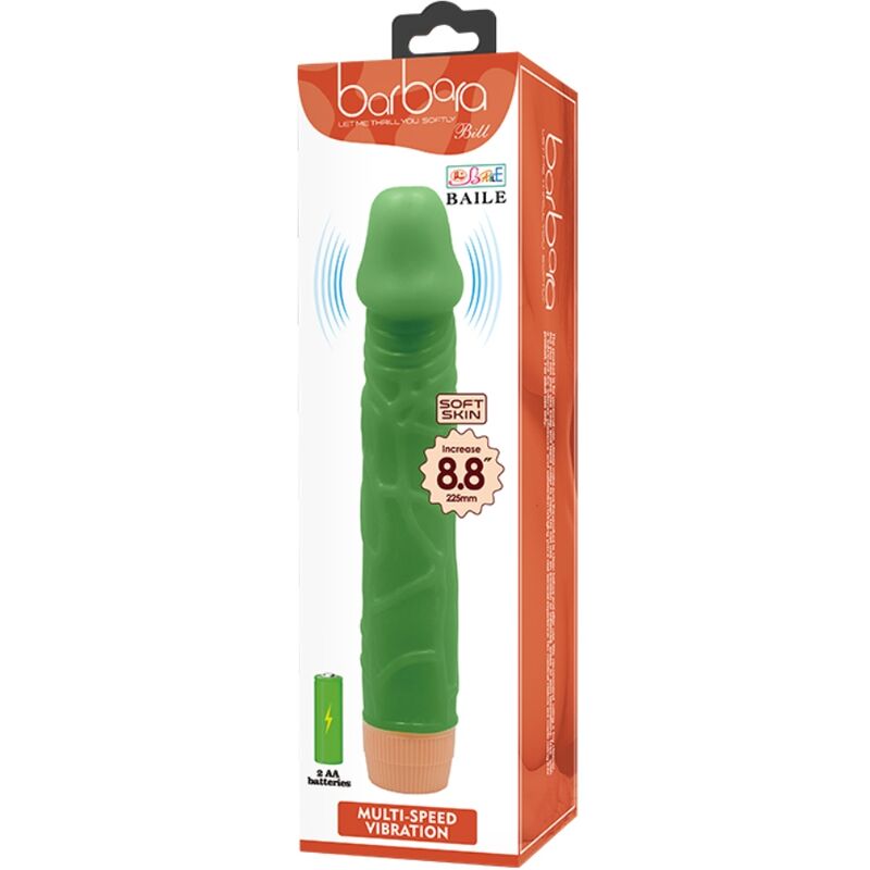 Vibratore realistico verde BAILE Bill, lunghezza 22,5 cm, con dettagli realistici e design ergonomico.