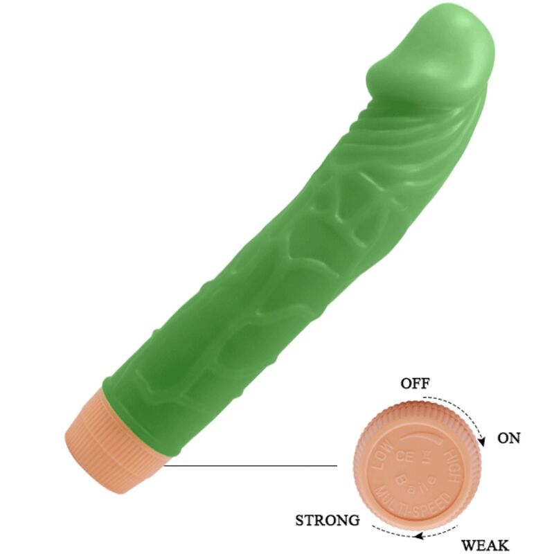 Vibratore realistico BAILE Bill, lungo 22,5 cm, colore verde, con dettagli realistici, morbido e anatomico.