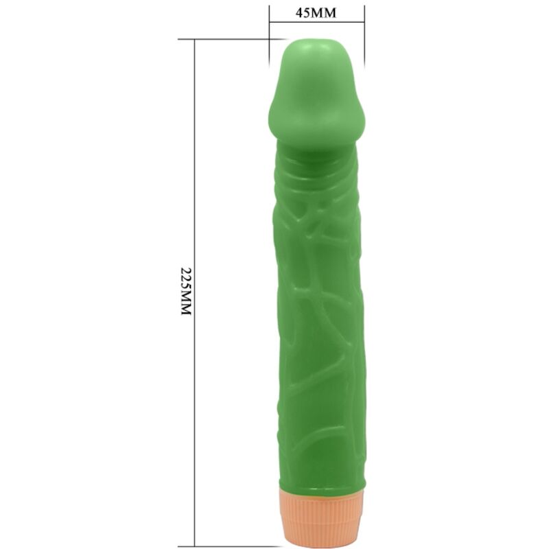 Vibratore realistico verde BAILE Bill di 22,5 cm con dettagli realistici e materiale morbido, ideale per il piacere personale.