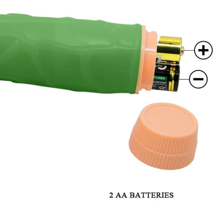 Vibratore realistico verde BAILE Bill, lunghezza 22,5 cm, con dettagli anatomici, realizzato in silicone morbido e flessibile.