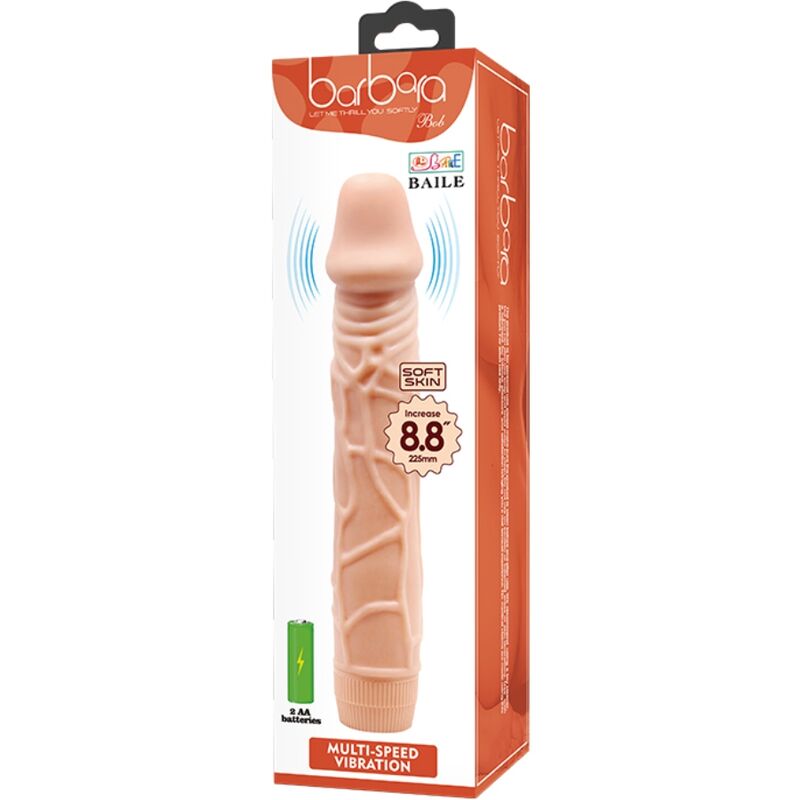 Vibratore realistico BAILE Bob di 22,5 cm colore carne, dettagli realistici e design ergonomico.