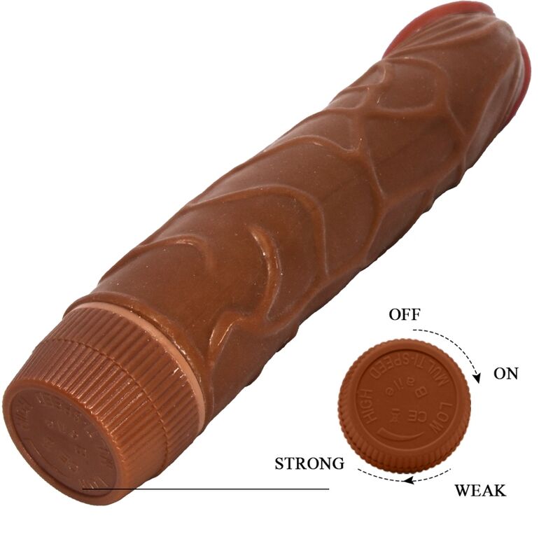 Vibratore realistico BAILE Bob da 22,5 cm, design mulatto, morbido e dettagliato, ideale per stimolazione e piacere.