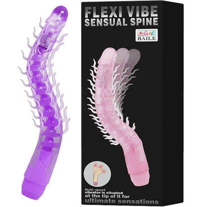 Dildo vibrante flessibile BAILE Spine Flexi Vibe lilla, 23.5 cm, con superficie liscia e design ergonomico.