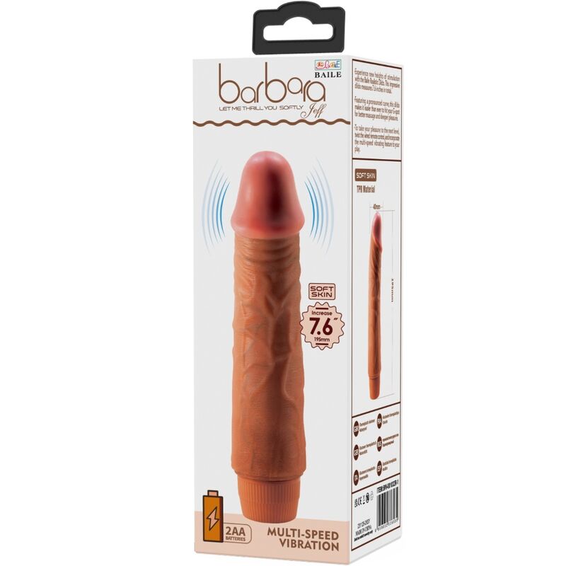 Vibratore realistico BAILE Jeff da 19,5 cm, design mulatto, con dettagli realistici, perfetto per piacere e stimolazione.